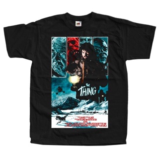 เสื้อยืด ผ้าฝ้าย พิมพ์ลายโปสเตอร์ The Thing V26 Horror สีดํา ทุกขนาด S-5Xl