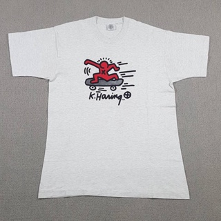 Meichao Keith Haring Keith Haring เสื้อแขนสั้น เพ้นท์มือ ลายกราฟฟิติ สีแดง สําหรับผู้ชาย และผู้หญิง