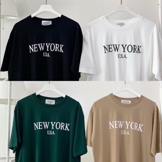 (📌ใส่โค้ด 8SN9YQ ลด 12%) เสื้อยืดโอเวอร์ไซส์ลาย newyork (ผ้าคอตตอน) ใส่ได้ทั้งชาย-หญิง