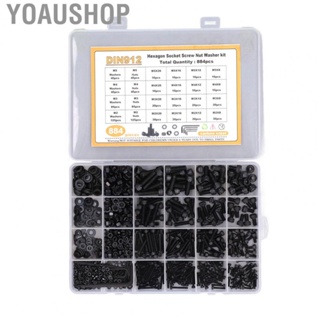 Yoaushop Screw Nut Washer Kit  Deep Thread Hex Socket Head Cap Screw Kit Carbon Steel Burr Free 884PCS M2 M3 M4 M5 with Storage Box for Maintenance for Repairman