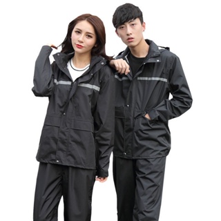 ชุดกันฝน มีแถบสะท้อนแสง รุ่น หมวกติดเสื้อ เสื้อกันฝนมอเตอร์ไซค์ Split raincoat Waterproof Rain Suitt