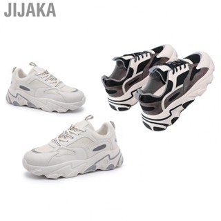 Jijaka Thick Bottom Casual Shoes  Female Sports Shoes Round Toe Microfiber Leather Mesh Face TPR  for Working