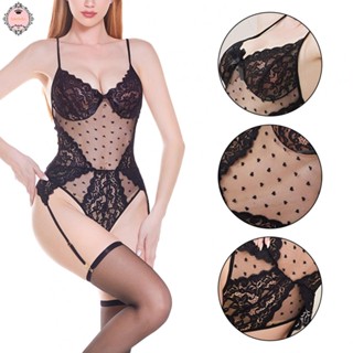 Black Lace Hollow Out Bodysuit for Women Sexy Lingerie Nightwear Underwear Sleepwear