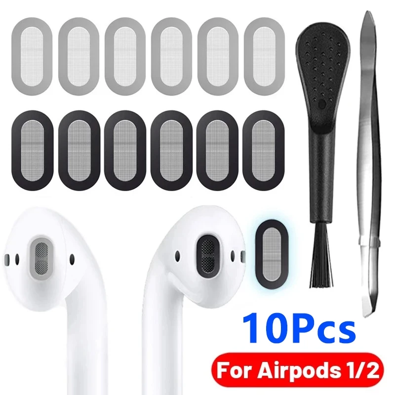 สติกเกอร์ตาข่ายโลหะ ป้องกันฝุ่น แบบเปลี่ยน สําหรับหูฟัง Apple AirPods 1 2 10 ชิ้น