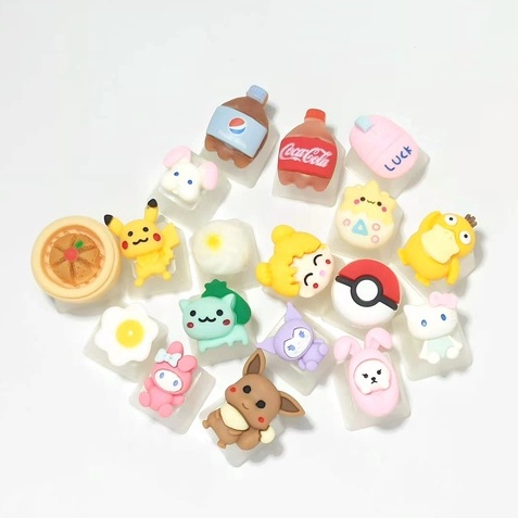 ปุ่มกดคีย์บอร์ด PSYDUCK แบบโปร่งแสง แฮนด์เมด ลายโปเกม่อนน่ารัก สีชมพู