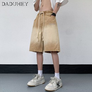 DaDuHey🔥 2023 Summer Vibe Style Straight Drawstring All-Match Shorts Mens American Fashion Loose Street Sports Denim Cropped Pants