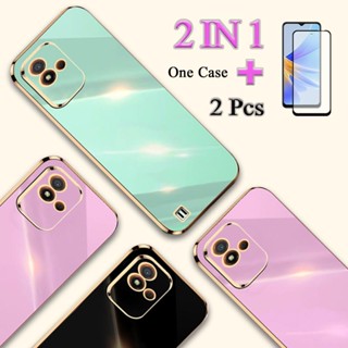 2 IN 1 Realme Narzo 50i เคสชุบทอง พร้อมกระจกนิรภัยกันรอยหน้าจอเซรามิค แบบโค้ง