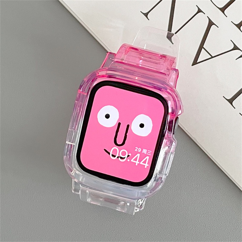 เกาหลีกีฬาโปร่งใส Band + สําหรับ Apple Watch 9 8 7 6 SE 5 4 3 2 สายไล่ระดับสีสําหรับ iWatch 44 มม.40 มม.41 มม.45 มม.38 มม.42 มม.