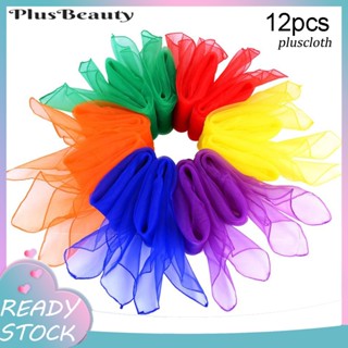 Plu* ผ้าพันคอ ผ้าชีฟอง ทรงสี่เหลี่ยม สีแคนดี้ สําหรับเด็ก 12 ชิ้น