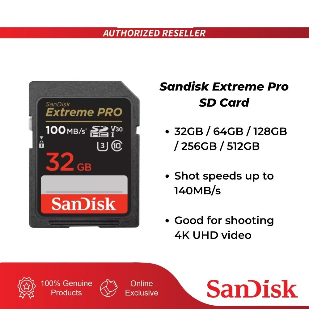 SANDISK การ์ดหน่วยความจํา SD Extreme Pro 32GB 64GB 128GB 256GB UHS-I C10 V30 U3