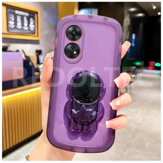 สําหรับ OPPO Reno 8T 4G บิ๊กอาย เจลลี่ใส เคสโทรศัพท์มือถือ ป้องกันเลนส์ ฝาครอบ TPU นิ่ม พร้อมที่วางขาตั้ง นักบินอวกาศ