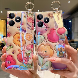 เคสโทรศัพท์ซิลิโคน TPU แบบนิ่ม ลายดอกทิวลิป 3D กันกระแทก ป้องกันกล้อง พร้อมสายคล้อง สําหรับ Realme C53 C55 NFC 4G 2023