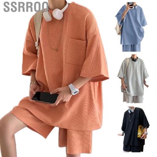 Ssrroo Man Two Piece Outfits  Comfortable Skin Friendly Soft Waffle Texture Casual Two Piece Short Set  for Summer