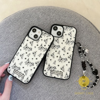 For เคสไอโฟน 14 Pro Max [Black Mini Flower Chain] เคส Phone Case For iPhone 14 Pro Max Plus 13 12 11 For เคสไอโฟน11 Ins Korean Style Retro Classic Couple Shockproof Protective TPU Cover Shell