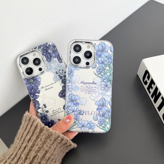 เคสป้องกันโทรศัพท์มือถือ ชุบไฟฟ้า ลายดอกไม้บาน สีเงิน สําหรับ iPhone 11 14 Plus 12 13 Pro Max