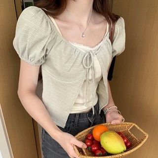 Suxi เสื้อเชิ้ต คอสี่เหลี่ยม แต่งลูกไม้ แฟชั่นฤดูร้อน สําหรับผู้หญิง