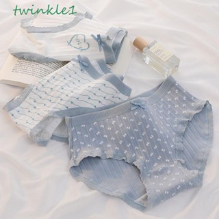 TWINKLE1 กางเกงชั้นใน ผ้าฝ้าย พิมพ์ลายลูกไม้ หัวใจ หมี น่ารัก สวมใส่สบาย สําหรับผู้หญิง