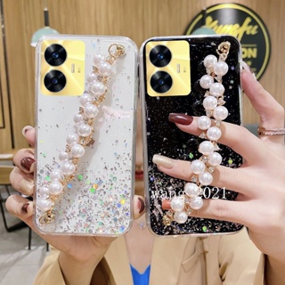 พร้อมส่ง ใหม่ เคสโทรศัพท์มือถือนิ่ม ลายกากเพชรดาว ประดับมุก พร้อมสายคล้องมือ สําหรับ Realme C53 C55 NFC 2023 RealmeC53