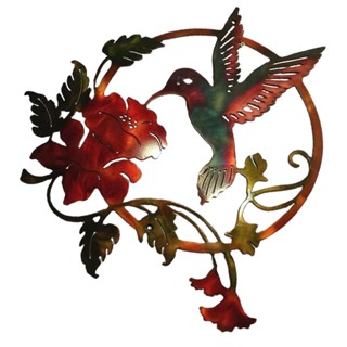 Garden Home Round Flower Durable Indoor Outdoor Statue Hollow Design Hummingbird Bird Shape Metal Art Wall Decoration