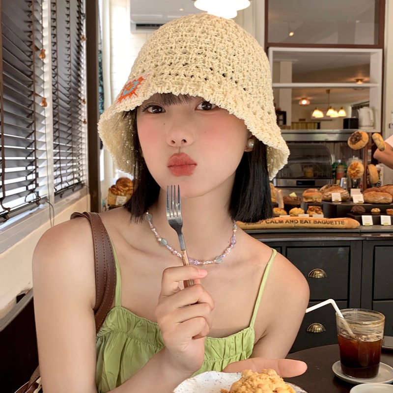 หมวกบักเก็ตกันแดด แบบสาน ระบายอากาศได้ดี เข้ากับทุกการแต่งกาย แฟชั่นฤดูร้อน สไตล์เกาหลี สําหรับผู้หญิง