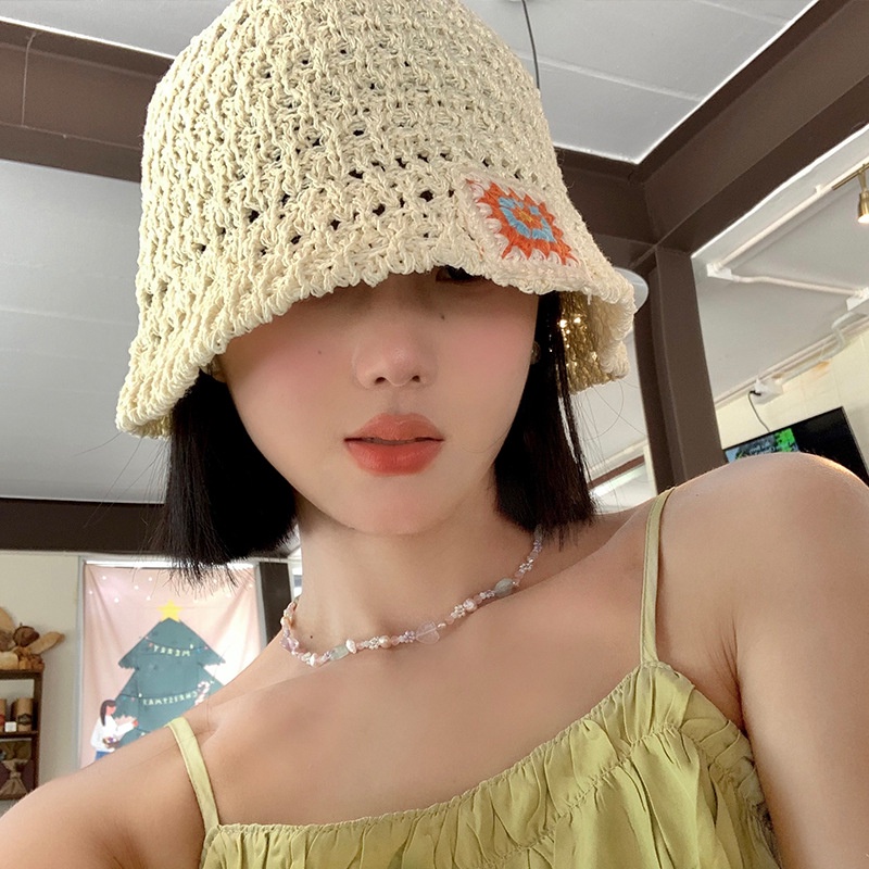 หมวกบักเก็ตกันแดด แบบสาน ระบายอากาศได้ดี เข้ากับทุกการแต่งกาย แฟชั่นฤดูร้อน สไตล์เกาหลี สําหรับผู้หญิง