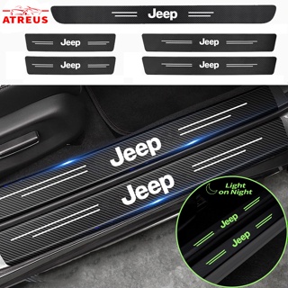 Jeep สติกเกอร์คาร์บอนไฟเบอร์เรืองแสง ป้องกันรอยขีดข่วน สำหรับติดประตูรถยนต์ Threshold stickers to prevent trampling Jeep Renegade Compass 2023 Willys Wrangler jk Grand Cherokee