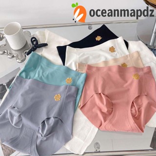 OCEANMAPDZ กางเกงชั้นใน ผ้าเรยอน ระบายอากาศ ไร้รอยต่อ ลายดอกไม้น่ารัก สไตล์เกาหลี