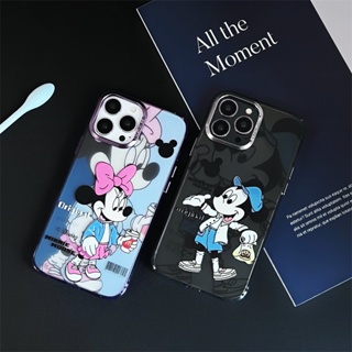 2 In 1 เคสโทรศัพท์มือถือแบบนิ่ม tpu ใส กันกระแทก ลายการ์ตูนมิกกี้ มินนี่เมาส์ สําหรับ iPhone 12 13 11 14 Pro Max