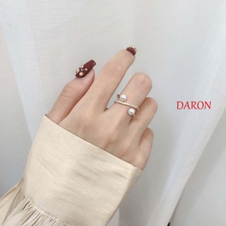 DARON แหวนนิ้วมือ ประดับไข่มุก เพทาย โลหะผสม แบบเรียบง่าย สําหรับผู้หญิง และนักเรียน