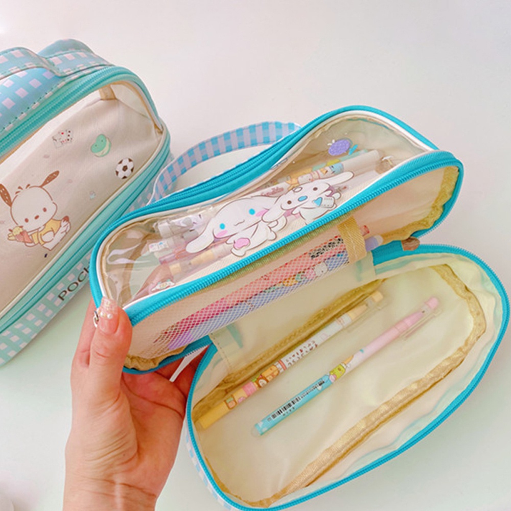SANRIO กระเป๋าดินสอ PVC ลายการ์ตูนคุโรมิ สองชั้น จุของได้เยอะ แบบพกพา สําหรับนักเรียน