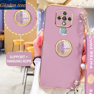 เคสโทรศัพท์มือถือ ลายต้นไม้ Gloden พร้อมขาตั้ง และสายคล้อง สําหรับ Infinix Tecno Camon 16 Pro CE7 CE7j CE9h