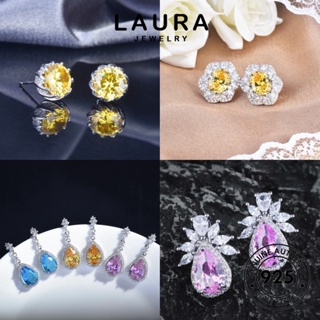 Laura Jewelry ต่างหูสตั๊ด เงิน 925 ประดับไพลิน มรกต ทับทิม หรูหรา เครื่องประดับ สําหรับผู้หญิง M099