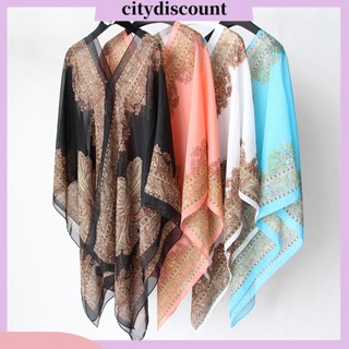 &lt;citydiscount&gt; ผ้าพันคอ ผ้าชีฟอง พิมพ์ลายดอกไม้ ป้องกันแดด อเนกประสงค์ สไตล์วินเทจ สําหรับผู้หญิง