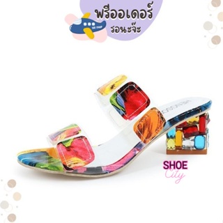 รองเท้าส้นสูง 2.5 นิ้ว size 35-41 ส้นแต่งคริสตอลหลากสี pre order 305-model