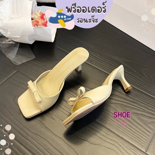 รองเท้เปิดส้น ส้นสูง 3 นิ้ว แต่งโบว์เก๋ๆ size 34-40 รองเท้าผู้หญิง ขายดี กำลังฮิต ลด 50% BB236