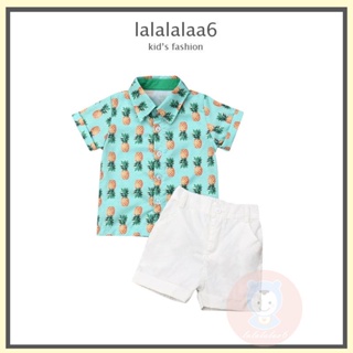 Laa6 เสื้อแขนสั้น พิมพ์ลายสับปะรด และกางเกงขาสั้น สีพื้น แฟชั่นฤดูร้อน สําหรับเด็กผู้ชาย