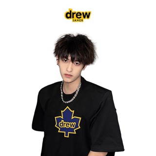 เสื้อยืดแขนสั้น คอกลม ผ้าฝ้ายแท้ พิมพ์ลายตัวอักษร Drew Samer Smiling Face Maple Leaf ทรงหลวม แฟชั่นฤดูร้อน สําหรับผู้ชาย และผู้หญิง