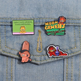 เข็มกลัดโลหะ รูปการ์ตูน Garfield Enamel Lapel Pin ภาษาอังกฤษ สร้างสรรค์ สไตล์เรโทร สําหรับเสื้อผ้า