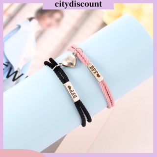 &lt;citydiscount&gt; สร้อยข้อมือเชือกถัก ยืดหยุ่น พิมพ์ลายตัวอักษร BFF หัวใจ ปรับได้ เครื่องประดับแฟชั่น สําหรับผู้ชาย ผู้หญิง คู่รัก 1 คู่