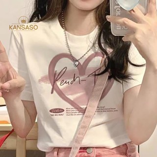 Kans เสื้อยืดลําลอง คอกลม แขนสั้น พิมพ์ลายหัวใจ แฟชั่นฤดูร้อน สําหรับสตรี TH