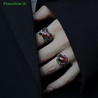 Peacellow แหวนเพทาย สีแดง สไตล์ฮิปฮอป พังก์ เรโทร สําหรับผู้หญิง ผู้ชาย