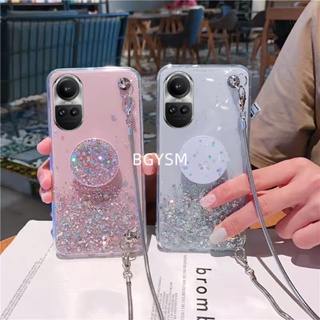 ใหม่ พร้อมส่ง เคสโทรศัพท์มือถือแบบนิ่ม ใส แต่งกลิตเตอร์ พร้อมสายคล้องยาว สําหรับ OPPO Reno10 Pro Reno 10 Reno10 Pro+ 5G 2023