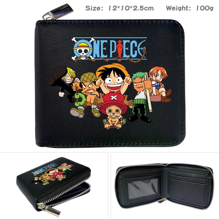 One Piece Luffy Fanily Black Simple Casual Student Short Wallet Boy Girl Cartoon ID Coin Purse