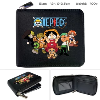 One Piece Luffy Fanily Black Simple Casual Student Short Wallet Boy Girl Cartoon ID Coin Purse