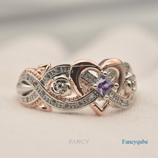 Fancy ใหม่ แหวนเงินแท้ 925 ประดับเพชร พลอยเทียม เพทายธรรมชาติ ทรงสี่เหลี่ยม สีโรสโกลด์ สไตล์เจ้าหญิง ยุโรป อเมริกา