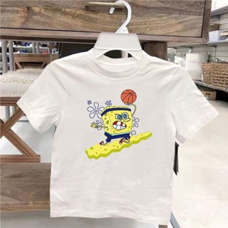 ใหม่ เสื้อยืดแขนสั้น พิมพ์ลาย SpongeBob SquarePants น่ารัก ระบายอากาศ สไตล์สตรีท แฟชั่นสําหรับเด็กผู้ชาย และเด็กผู้หญิง 2023