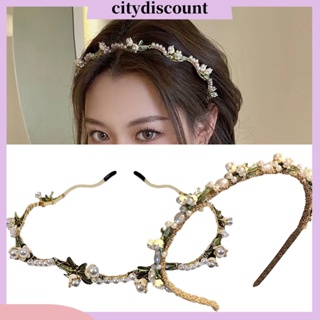 &lt;citydiscount&gt;  ที่คาดผม ประดับไข่มุกเทียม ดอกไม้ ใบไม้ ยืดหยุ่น กันลื่น เครื่องประดับ สําหรับเจ้าสาว งานแต่งงาน งานพรอม ห่วงผม