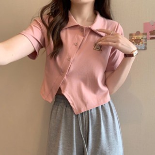 เสื้อยืด คอปก แขนสั้น สีชมพู สไตล์ใหม่ สําหรับผู้หญิง AUIC