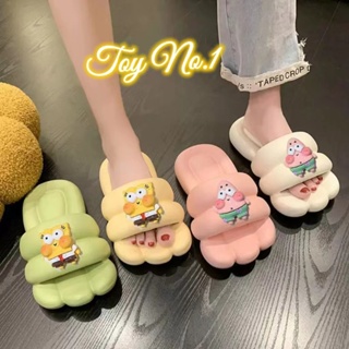 ToyNo.1🧸 พร้อมส่ง🧸 "LT-SPB"  รองเท้าแตะแบบสวมส้นแบน ตรงหัวหยัก ลายตัวการ์ตูน