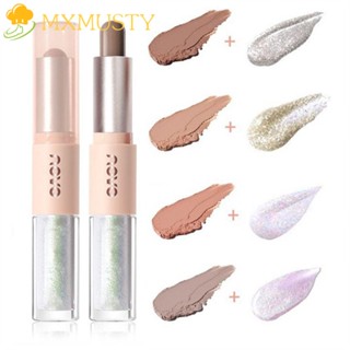 Mxmusty อายแชโดว์แบบแท่ง สองหัว กันน้ํา เม็ดสีสูง 2 in1 เพชร ลิควิด อายแชโดว์ กลิตเตอร์ แวววาว ติดทนนาน มินิ แปรงละเอียด ปาร์ตี้